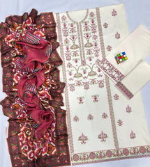 QALAMQAR LUXURY HEAVY EMBROIDERED DHANAK WOOL 3 PIECE BIK 5042