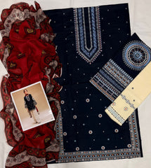SAPPHIR BRAND DHANAK WOOL EMBROIDERED 3 PIECE (Royal Copy)