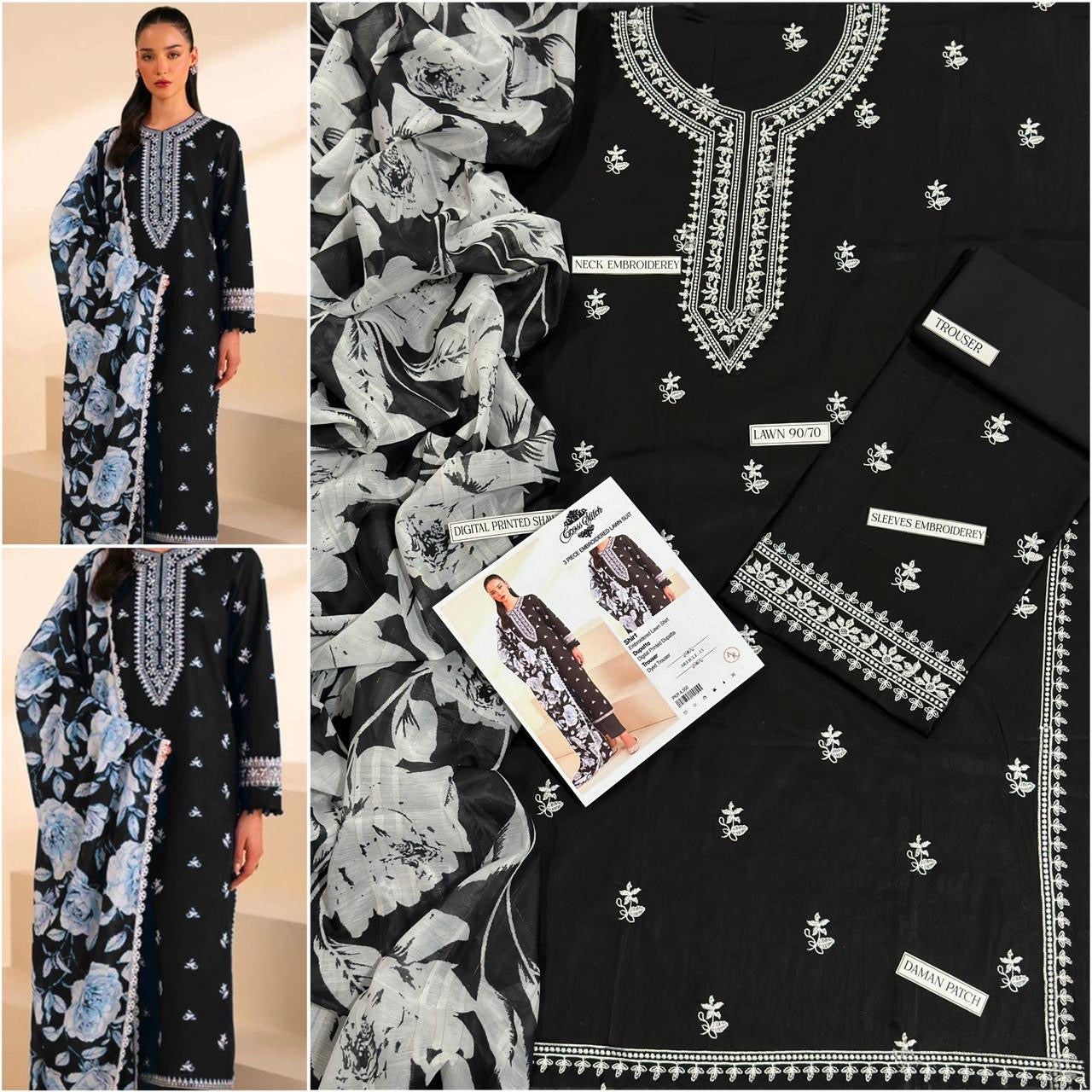 LAWN Cotton EMBROIDERED 3 PIECE