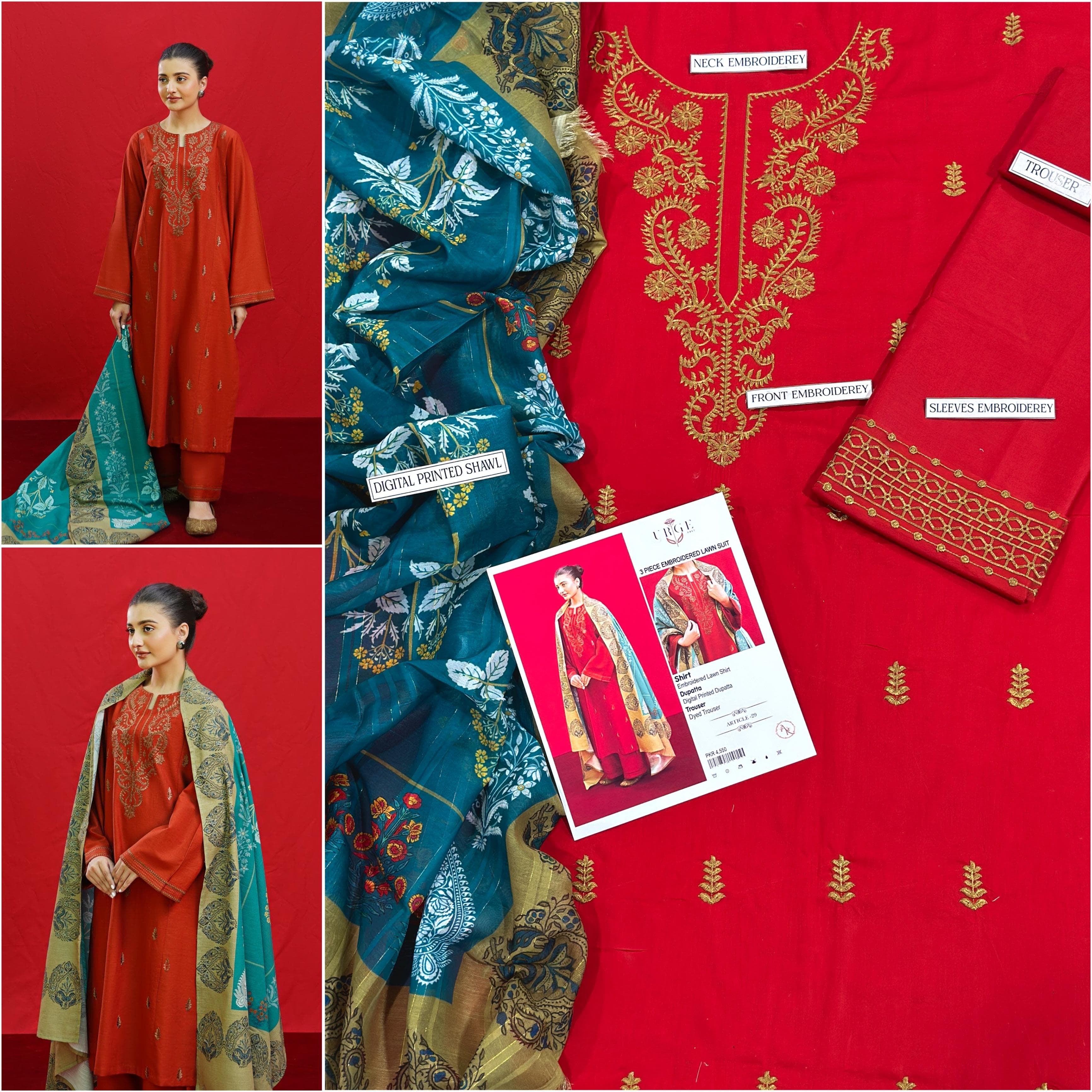 LAWN Cotton EMBROIDERED 3 PIECE