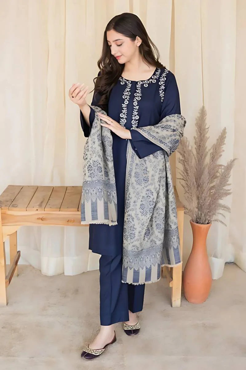 ASLIGN CASUALLY WEAR DHANAK WOOL EMBROIDERED 3 PIECE