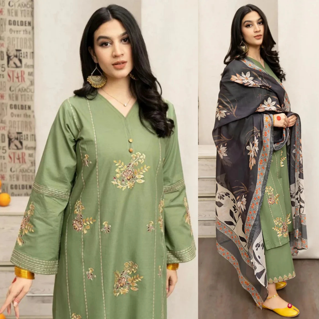 URGE CASUALLY WEAR EMBROIDERED DHANAK WOOL 3 PIECE