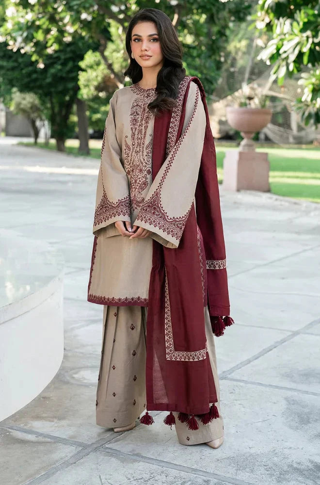 KHAADI HIT DHANAK WOOL EMBROIDERED 3 PIECE