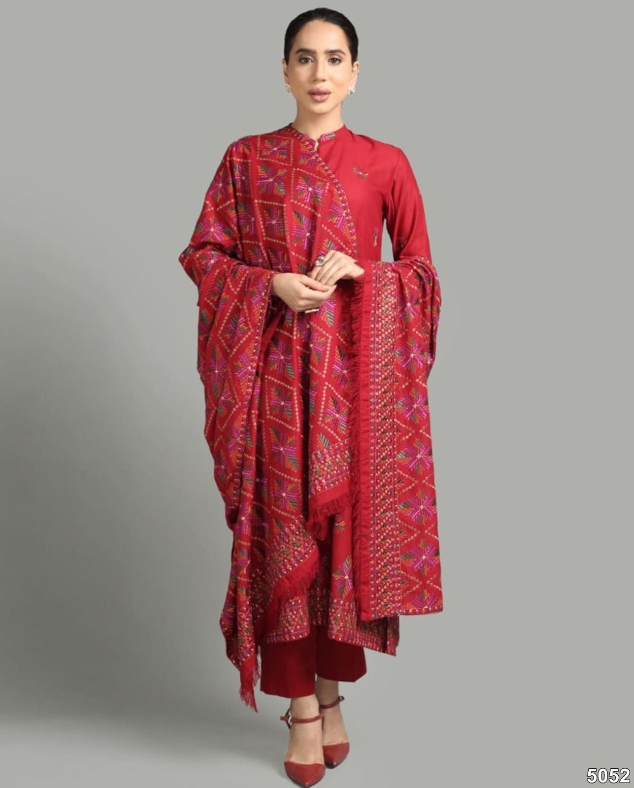 LUXURY EMBROIDERED DHANAK WOOL 3 PIECE BIK 5052