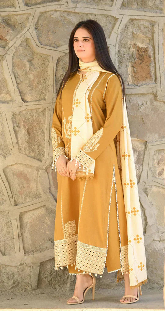 MOST HIT AND DECENT OUTFIT NAKOOSH 5106 BIK DHANAK WOOL HEAVY EMBROIDERED SHAWL