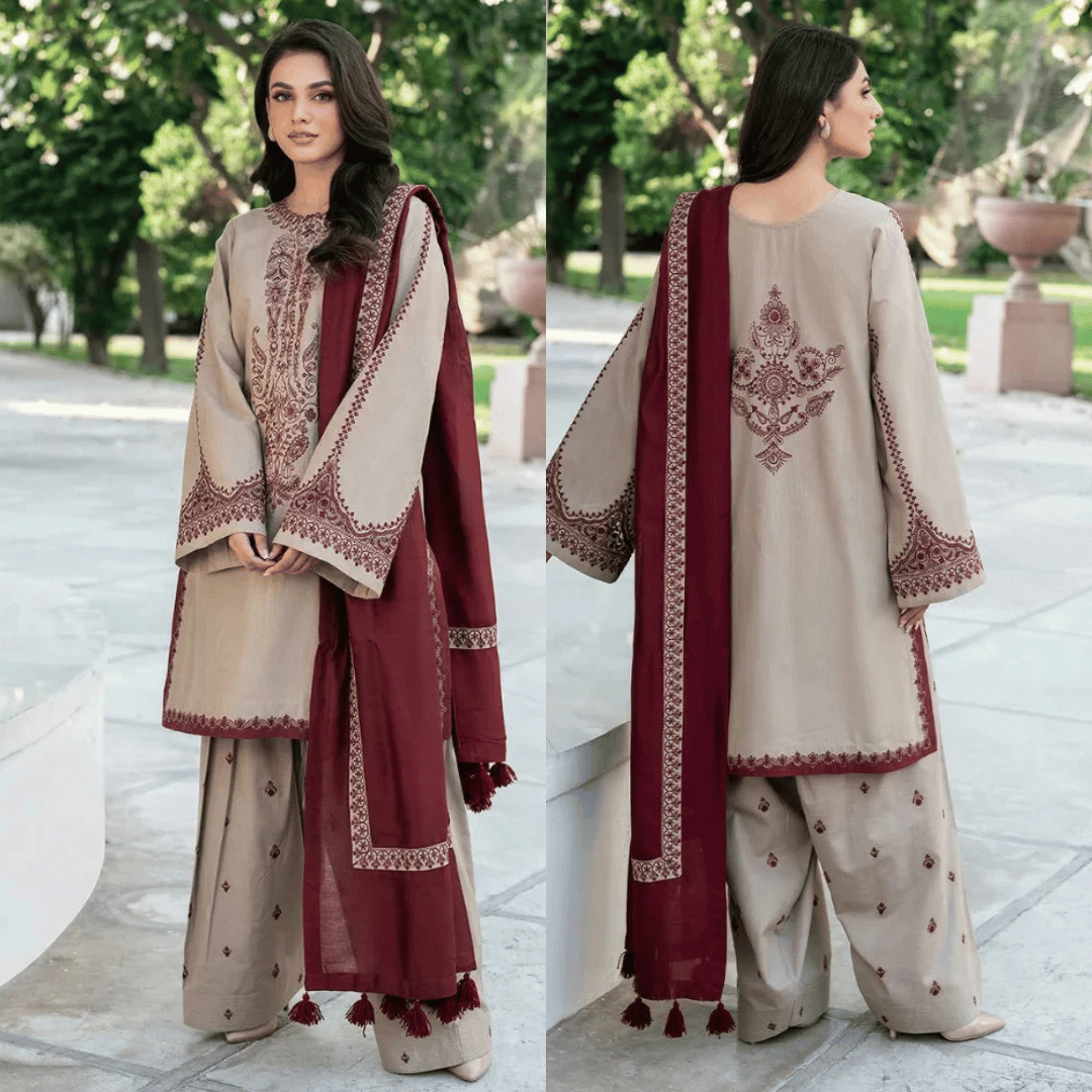 KHAADI HIT DHANAK WOOL EMBROIDERED 3 PIECE