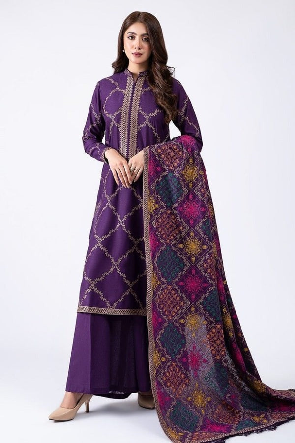 BAREEZE KASHMEERI DHANAK WOOL EMBROIDERED 3 PICE