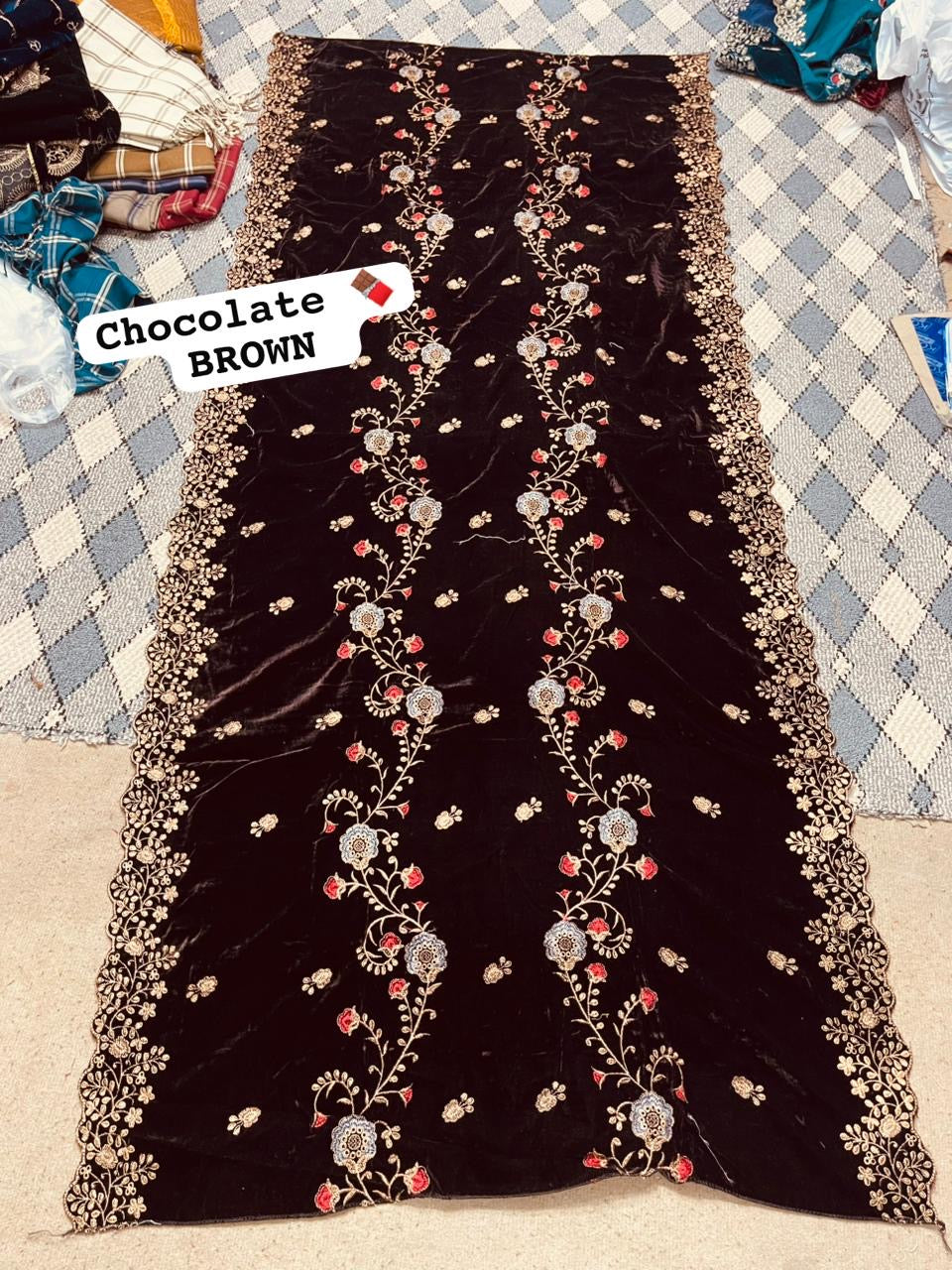 CEREMONIAL VELVET HEAVY LUXURY EMBROIDERED SHAWLS READY TO WEAR