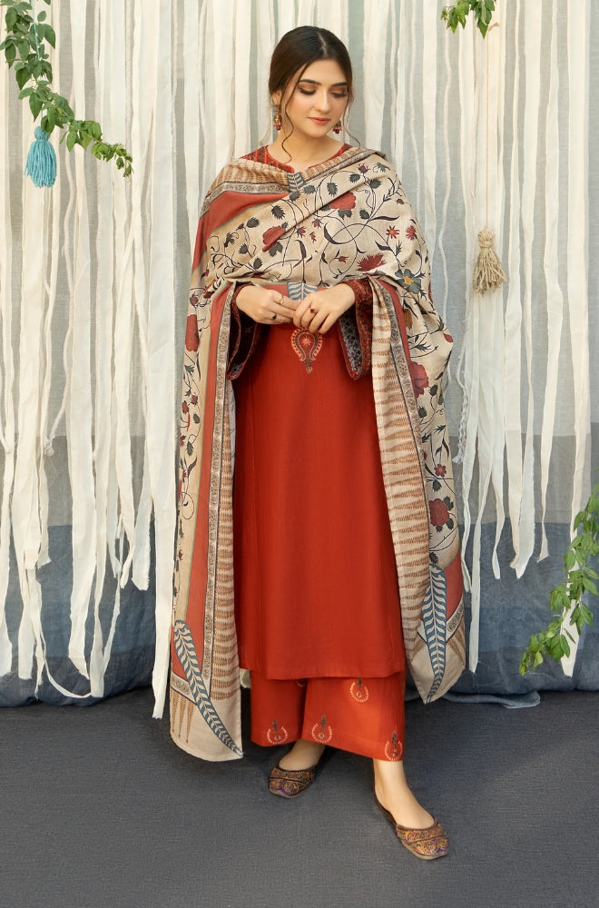 ASLIGN CASUALLY WEAR DHANAK WOOL EMBROIDERED 3 PIECE