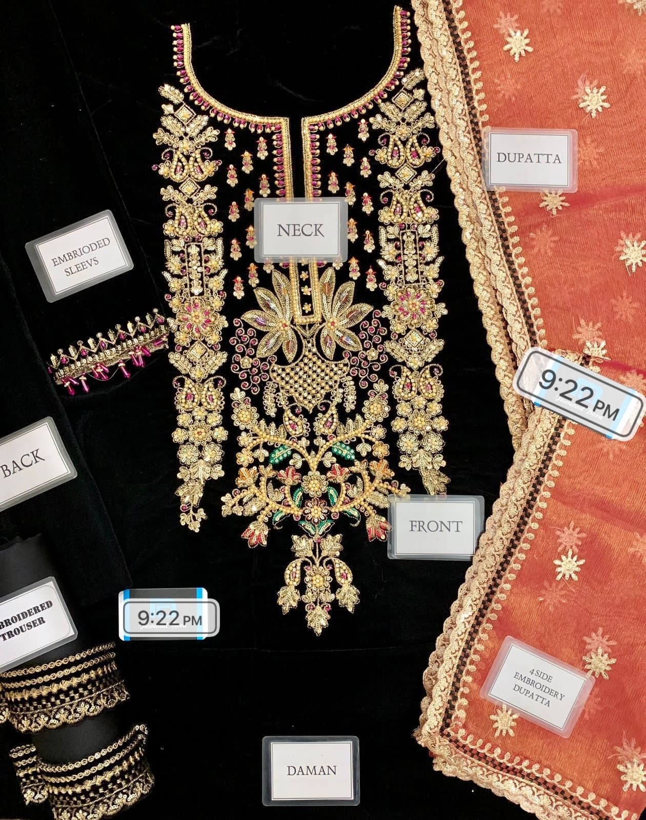 JAZMIN VELVET EMBROIDERED 3 PIECE