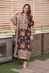 ROYAL COPY OF ANEELA’S MOST HIT SHAMOOZ SILK EMBROIDERED AND PRINTED 3 PIECE