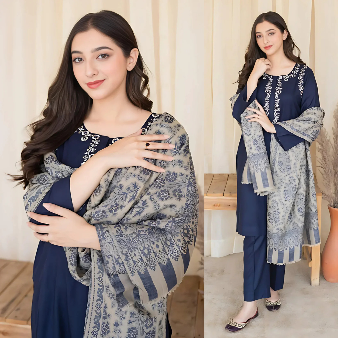 ASLIGN CASUALLY WEAR DHANAK WOOL EMBROIDERED 3 PIECE