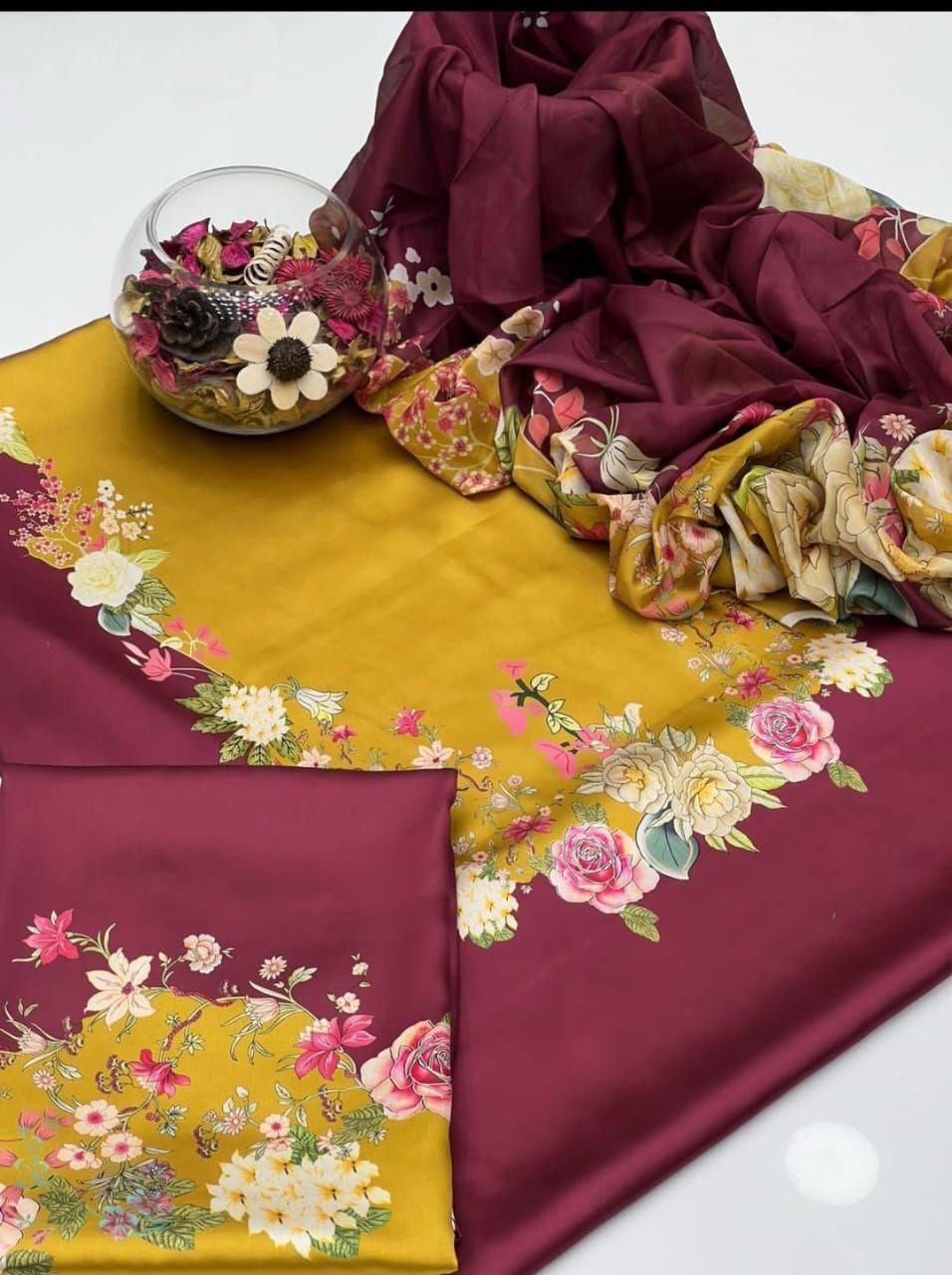 Allover Digital Printed Shamooz Silk 3 PIECE