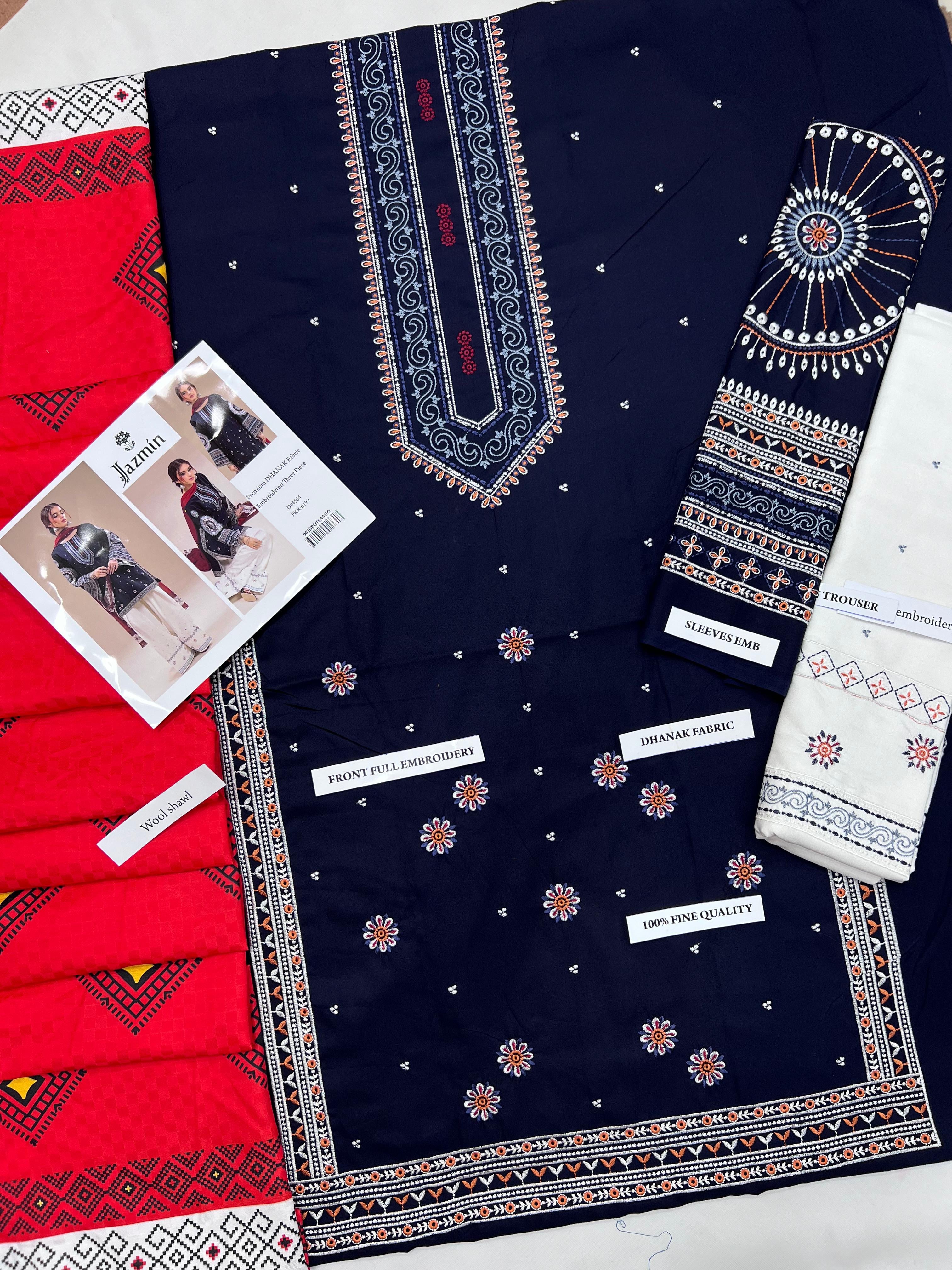 2ND EDITION OF JAZMIN DHANAK EMBROIDERED 3 PIECE FPT