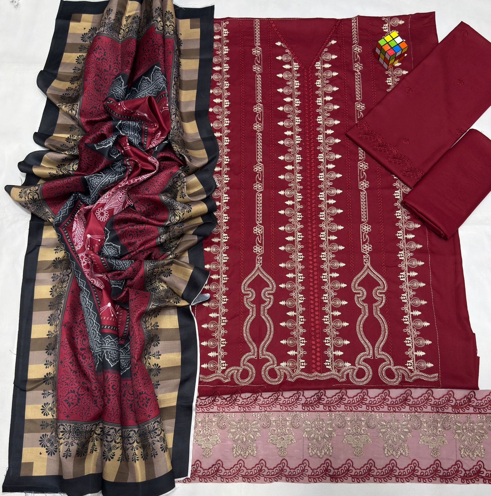 MARIA B LUXURY WEAR DHANAK EMBROIDERED 3 PIECE