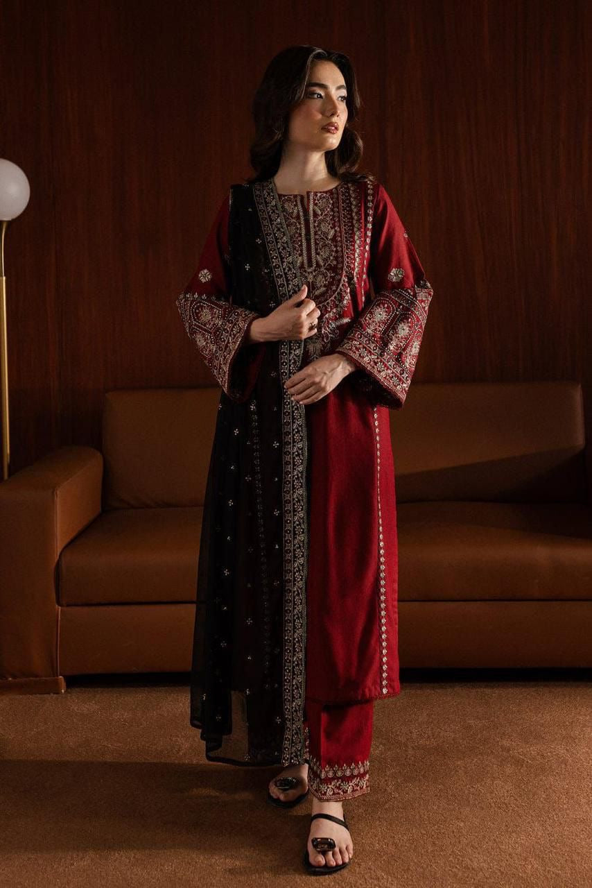 LUXYRY HEAVY EMBROIDERED DHANAK WOOL 3 PIECE BIK 5065