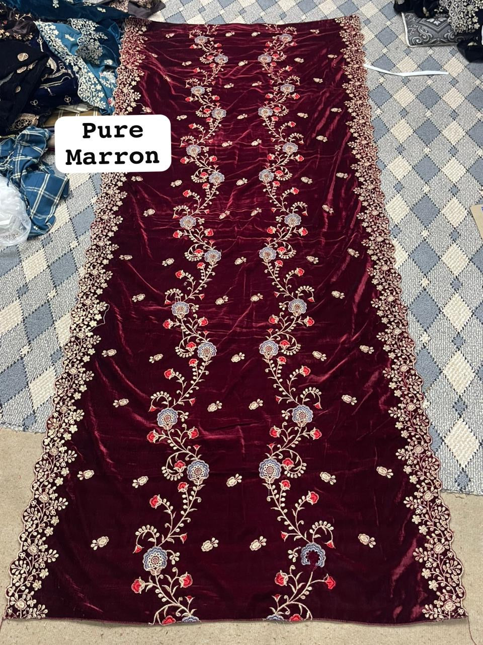 CEREMONIAL VELVET HEAVY LUXURY EMBROIDERED SHAWLS READY TO WEAR