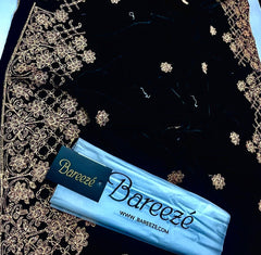 VELVET HEAVY EMBROIDERED SHAWL JET BLACK Ready To Wear