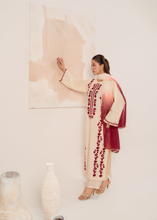 LATEST HIT DHANAK EMBROIDERED 3 PIECE WITH TIE AND DIE DUPTTA