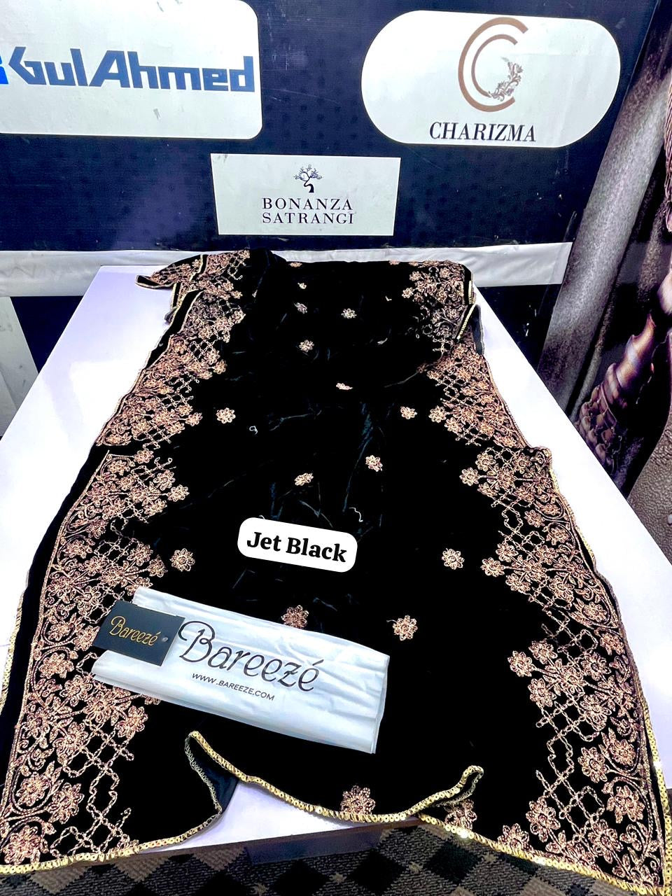 VELVET HEAVY EMBROIDERED SHAWL JET BLACK Ready To Wear