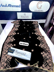 VELVET HEAVY EMBROIDERED SHAWL JET BLACK Ready To Wear
