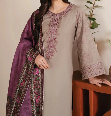 BAROQUE JAZMINE EMBROIDERED DHANAK WOOL 3 PIECE