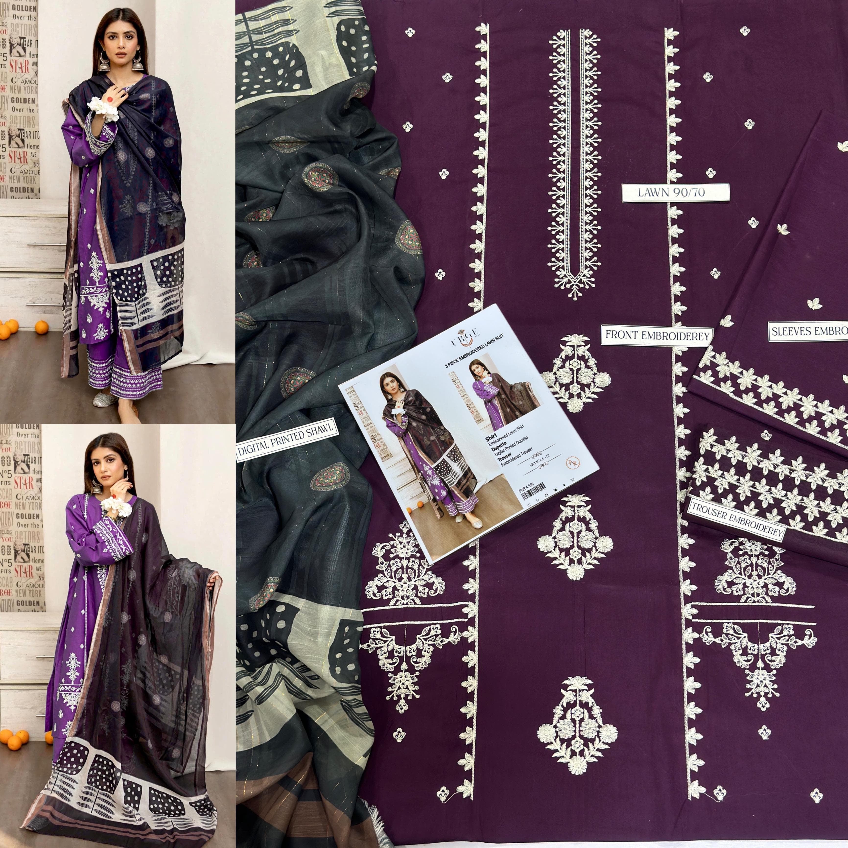 LAWN Cotton EMBROIDERED 3 PIECE