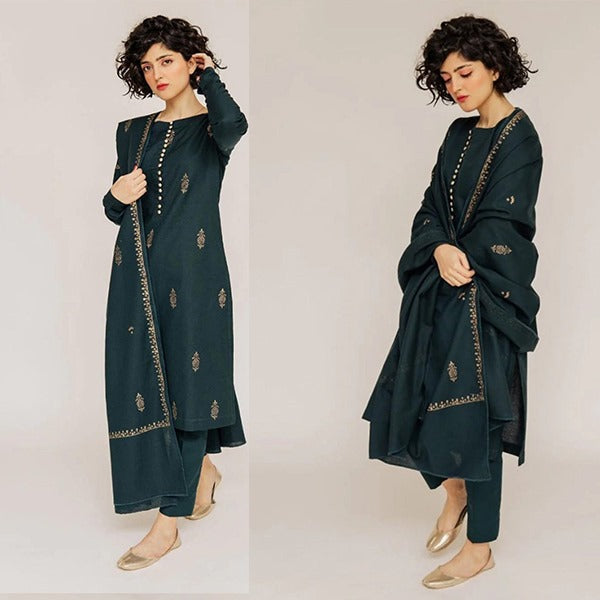 ASLIGN HIT DHANAK MARINA WOOL EMBROIDERED 3 PIECE