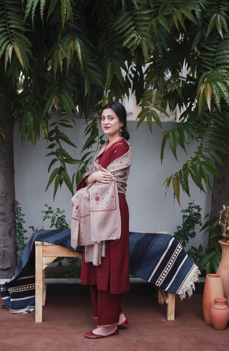 ASLIGN CASUALLY WEAR DHANAK WOOL EMBROIDERED 3 PIECE