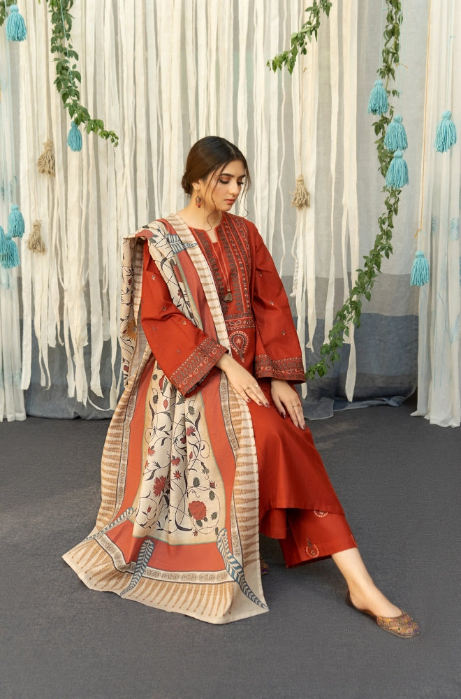 ASLIGN CASUALLY WEAR DHANAK WOOL EMBROIDERED 3 PIECE