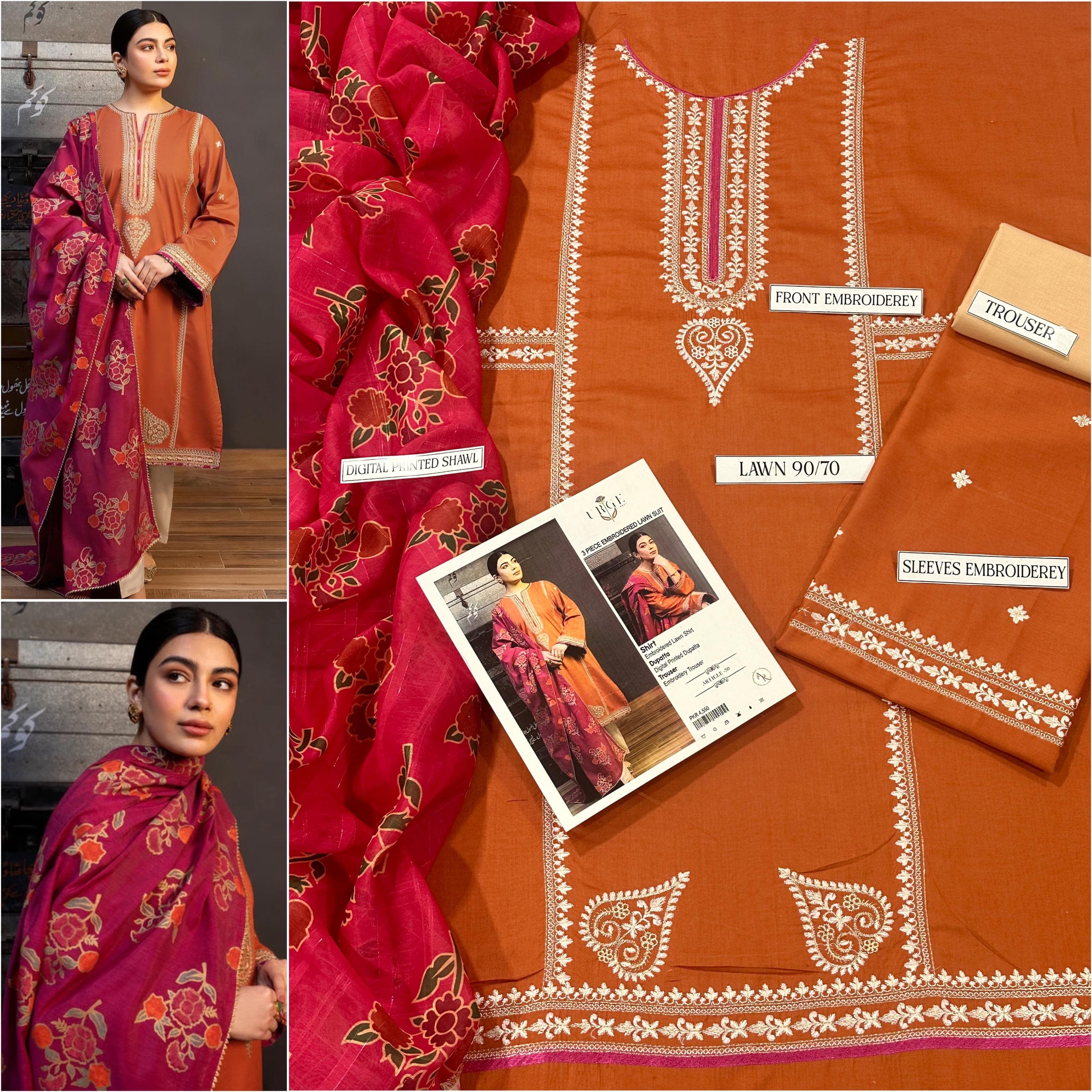 LAWN Cotton EMBROIDERED 3 PIECE