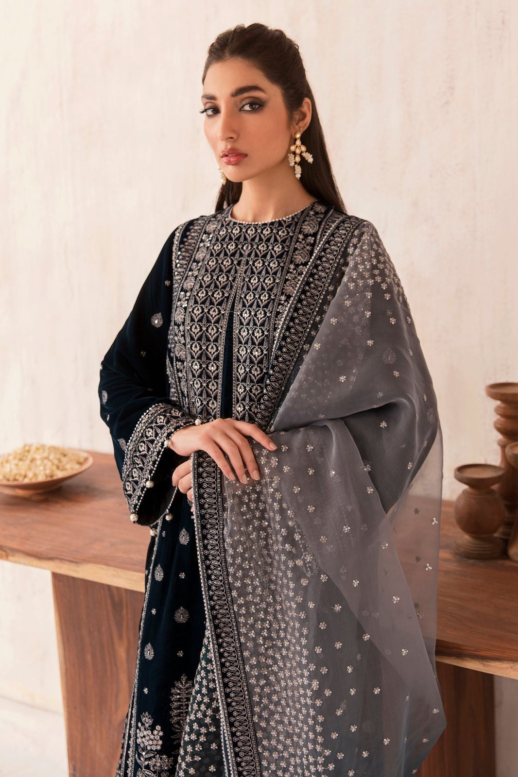 BATOUQ VELVET 059-SK EMBROIDERED 3 PIECE