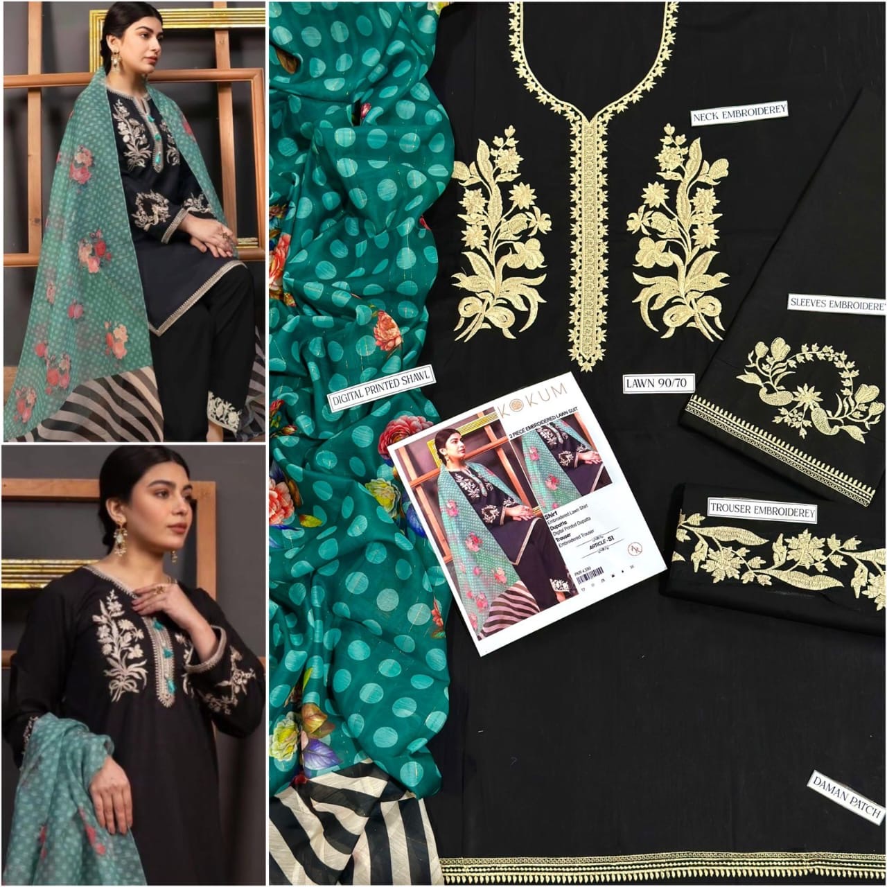 LAWN Cotton EMBROIDERED 3 PIECE