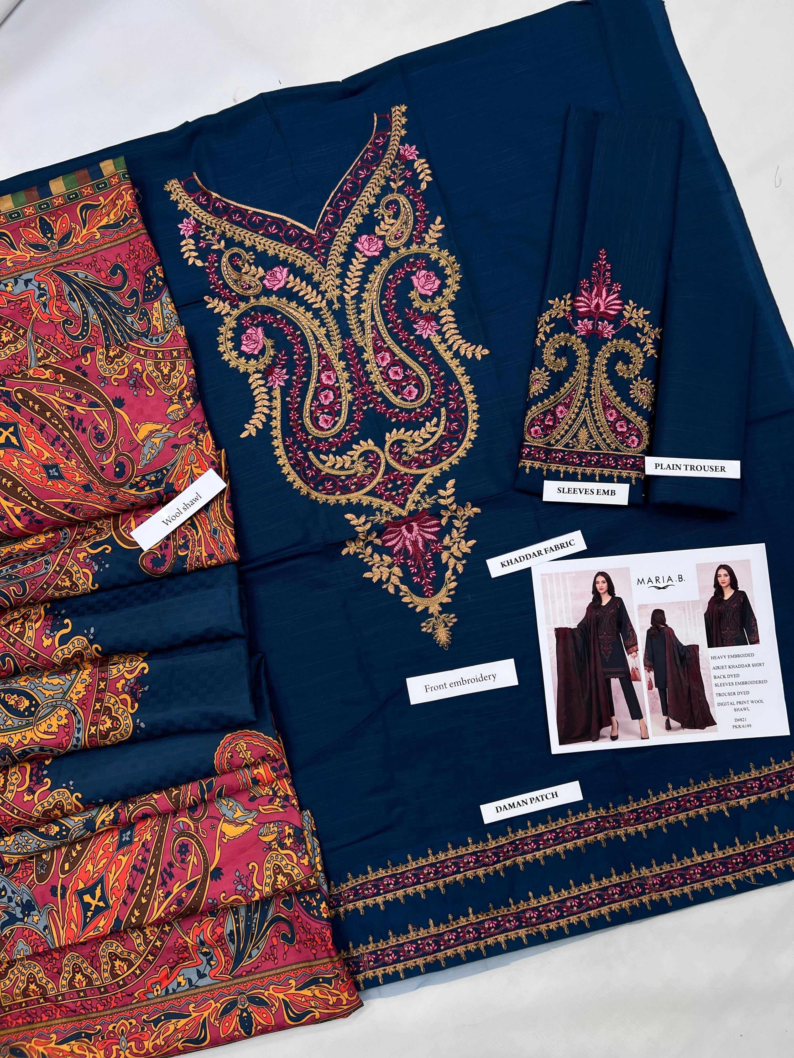 MARIA B MZ821 EMBROIDERED WITH Print Shawl 3 PIECE