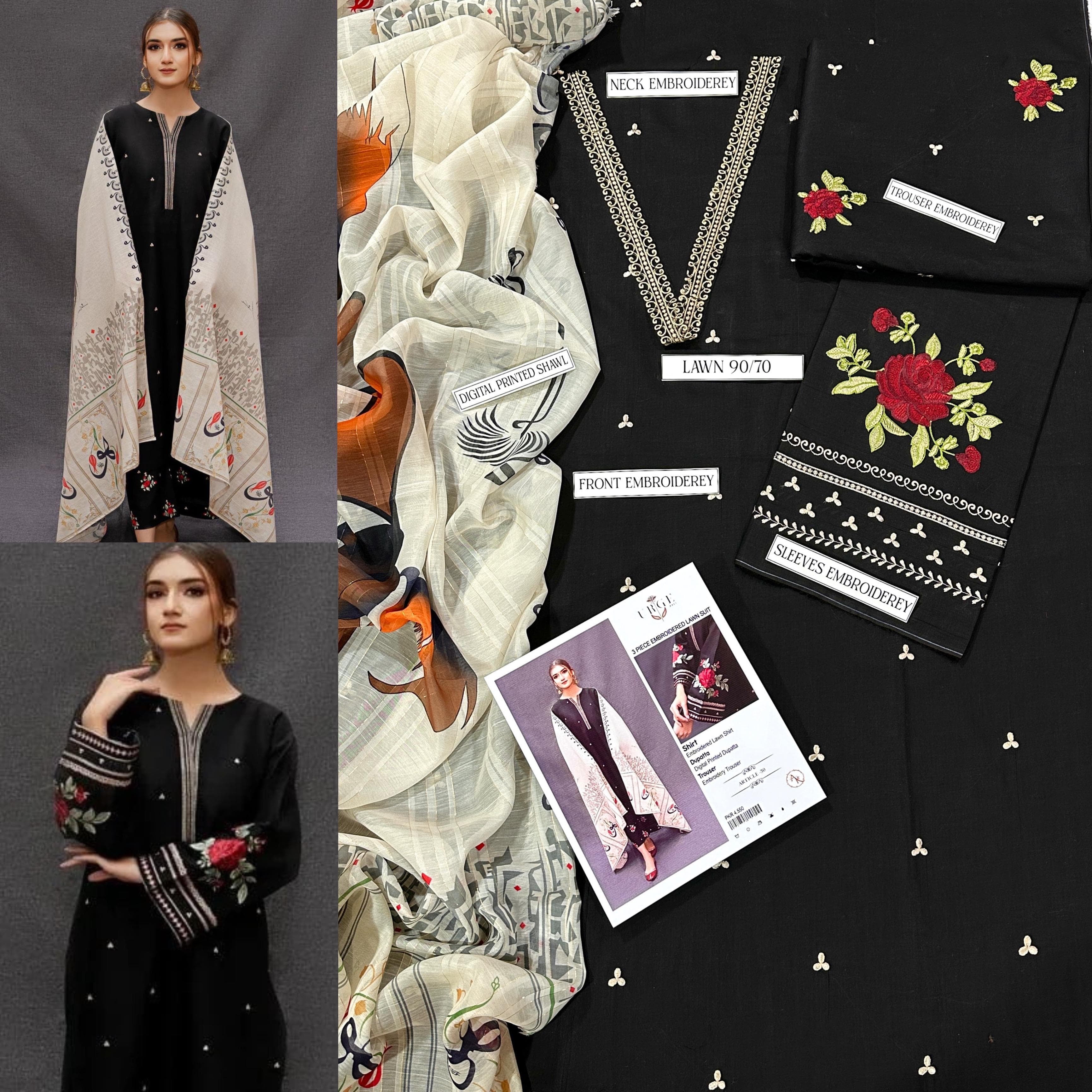 LAWN Cotton EMBROIDERED 3 PIECE