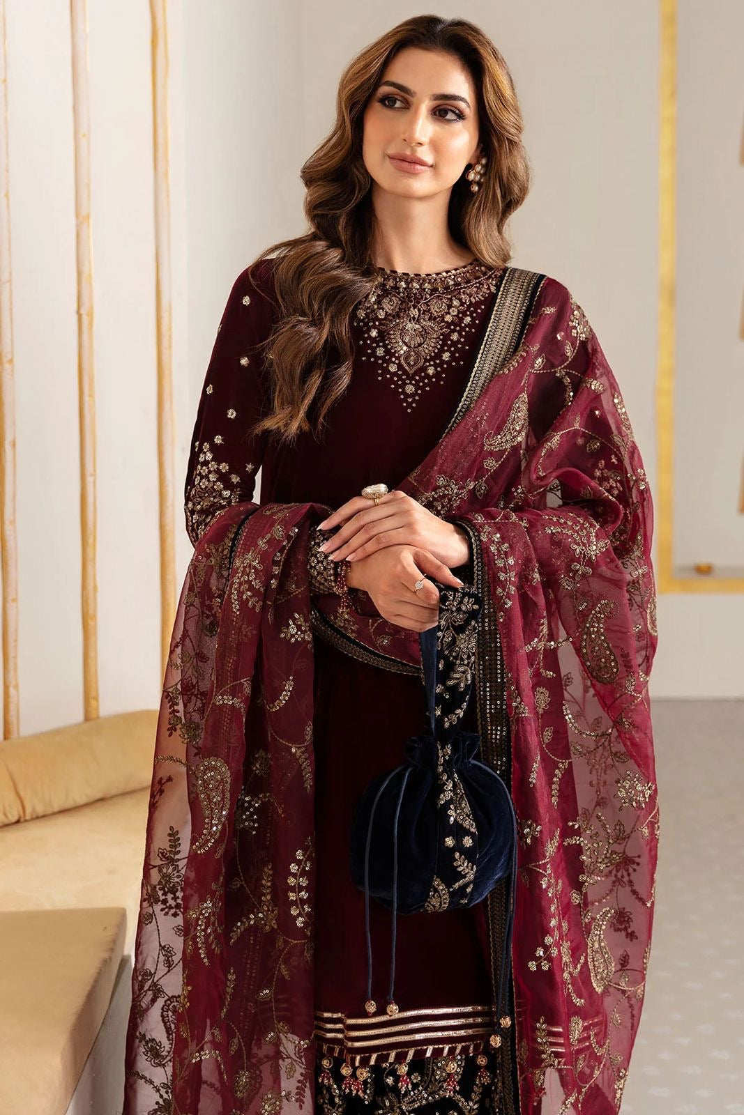 EMAAN ADEEL VELVETY EMBROIDERED 3 PIECE