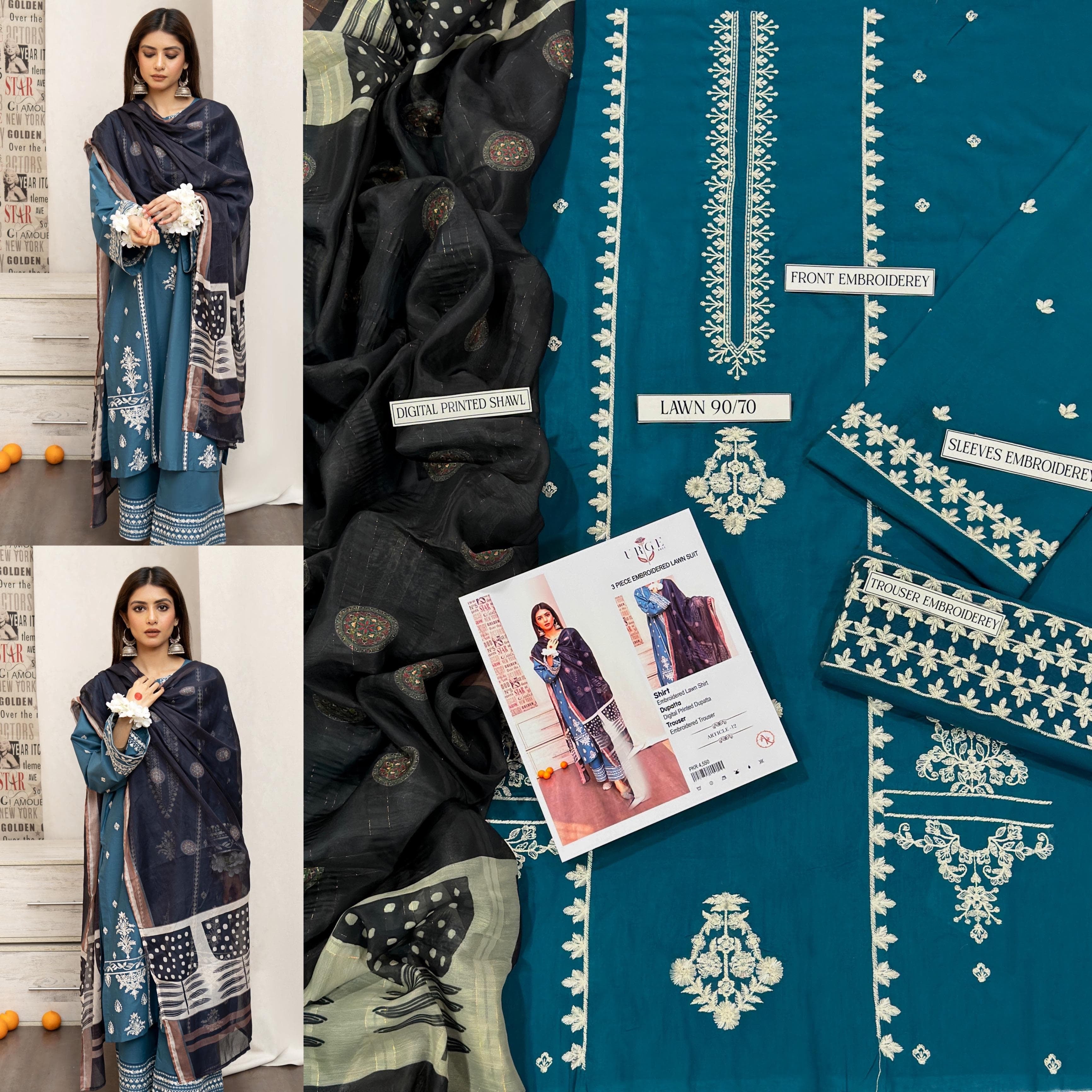 LAWN Cotton EMBROIDERED 3 PIECE