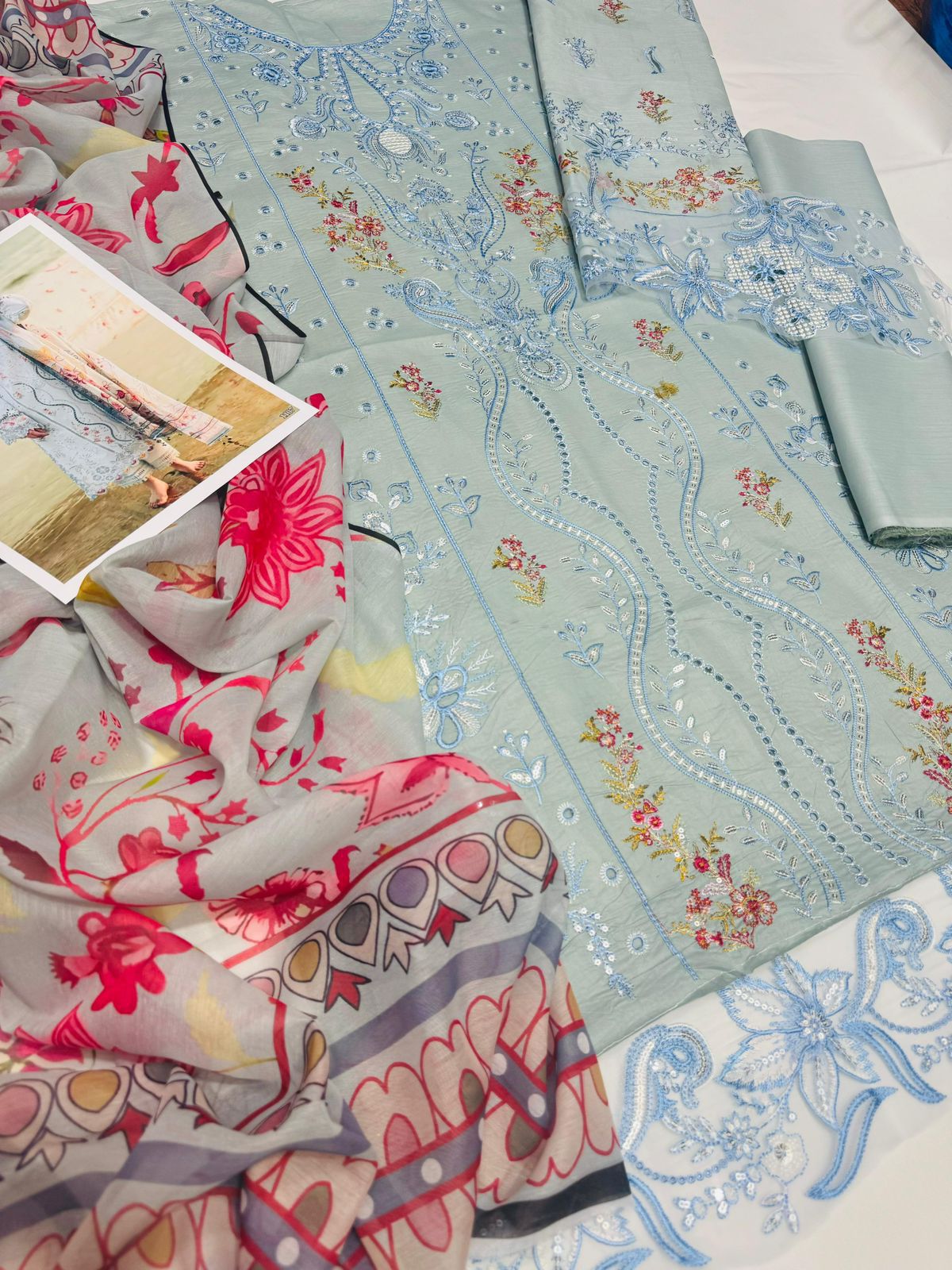 Qalamkar Embroidered 3 piece